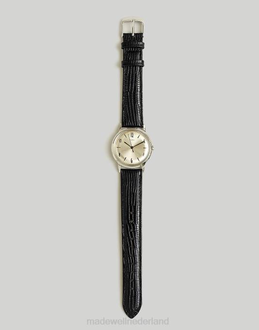 accessoires zilver zwart ZVH6593 Madewell Timex Marlin handopwindbaar horloge met leren band van 34 mm Heren