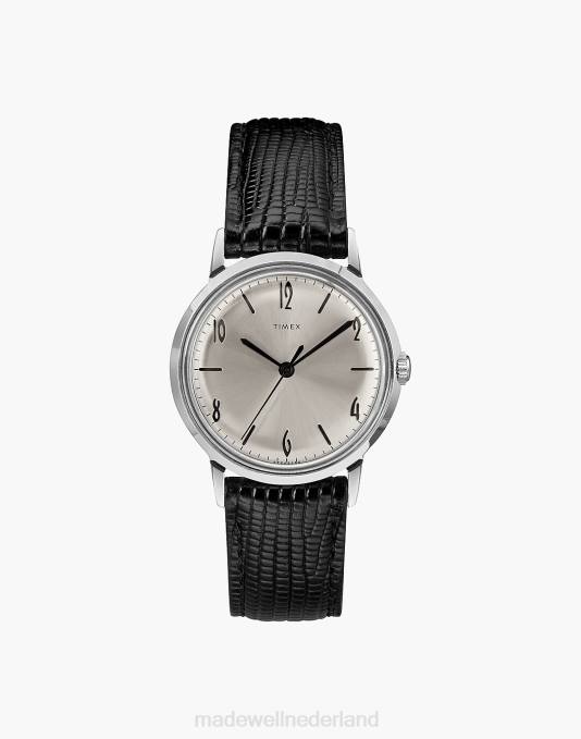 accessoires zwart ZVH6595 Madewell Timex Marlin handopwindbaar horloge met leren band van 34 mm Heren