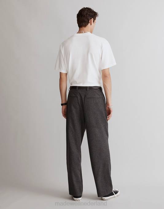 kleding zwarte steenkool ZVH6218 Madewell de roebling geplooide broek van Italiaanse stof Heren