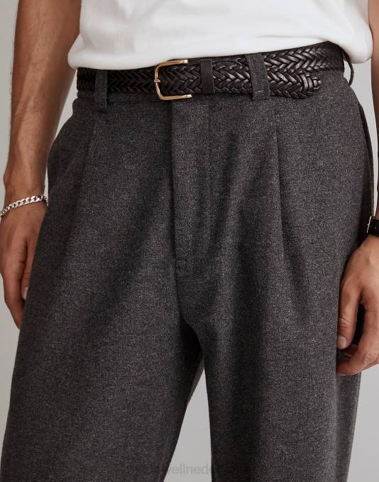 kleding zwarte steenkool ZVH6218 Madewell de roebling geplooide broek van Italiaanse stof Heren