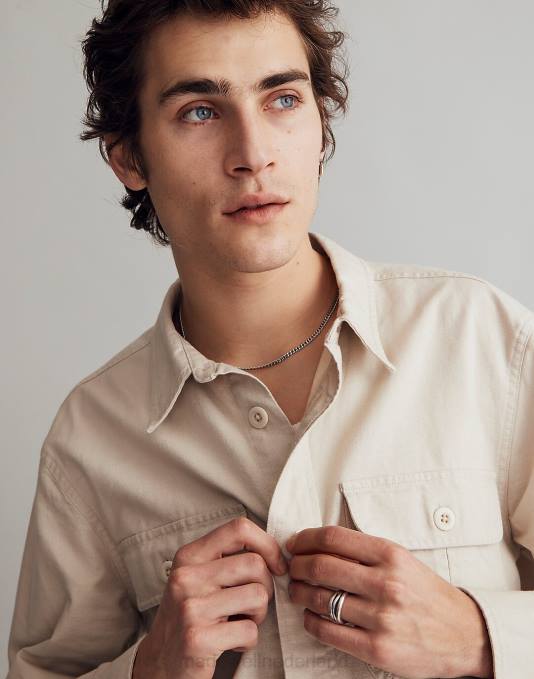 kleding asfalt grijs ZVH6113 Madewell katoen-linnen boxy overhemdjasje Heren