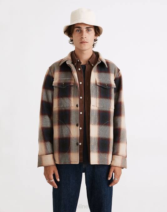 kleding gepolijst mahonie ZVH6118 Madewell gewatteerde overhemd-jas geruit Heren