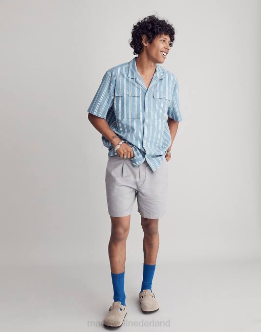 kleding asfalt grijs ZVH6330 Madewell geplooide katoen-linnen shorts Heren