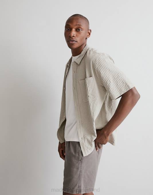 kleding gewassen olijf ZVH6247 Madewell gemakkelijk shirt met korte mouwen brede seersucker Heren