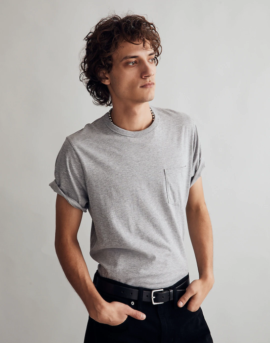 kleding grijs gemêleerd ZVH6349 Madewell Kledinggeverfd T-shirt met ronde hals en zak voor de hele dag Heren