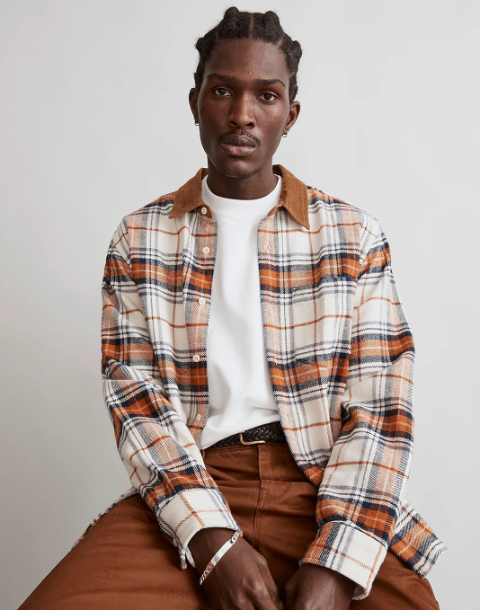 kleding licht zand ZVH6311 Madewell Gemakkelijk overhemdjack met corduroy kraag Heren