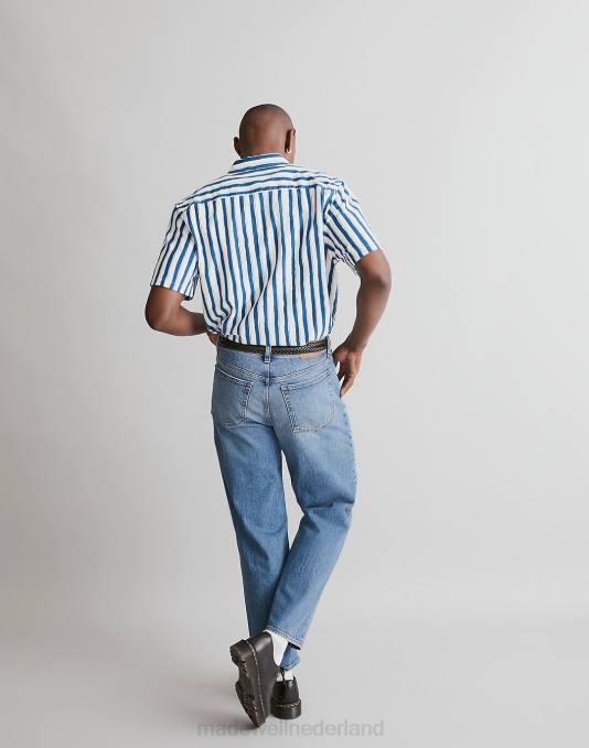 kleding noordkust ZVH6250 Madewell gekreukeld katoenen perfect overhemd met korte mouwen en geschilderde streep Heren