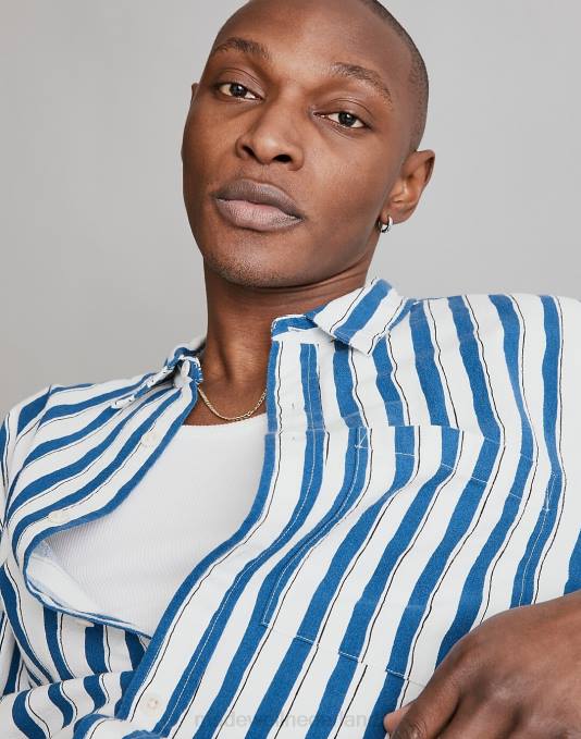 kleding noordkust ZVH6250 Madewell gekreukeld katoenen perfect overhemd met korte mouwen en geschilderde streep Heren