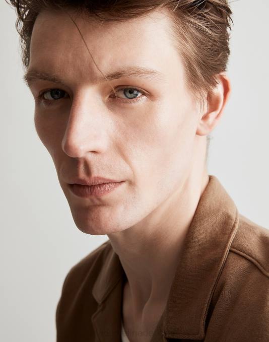 kleding verweerde walnoot ZVH6265 Madewell eenvoudig gebreid kampshirt met korte mouwen Heren