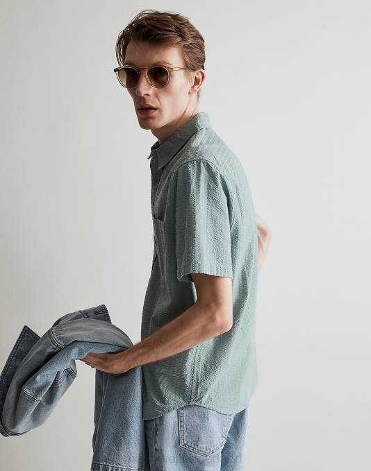 kleding zomers briesje ZVH6262 Madewell seersucker gemakkelijk overhemd met korte mouwen Heren