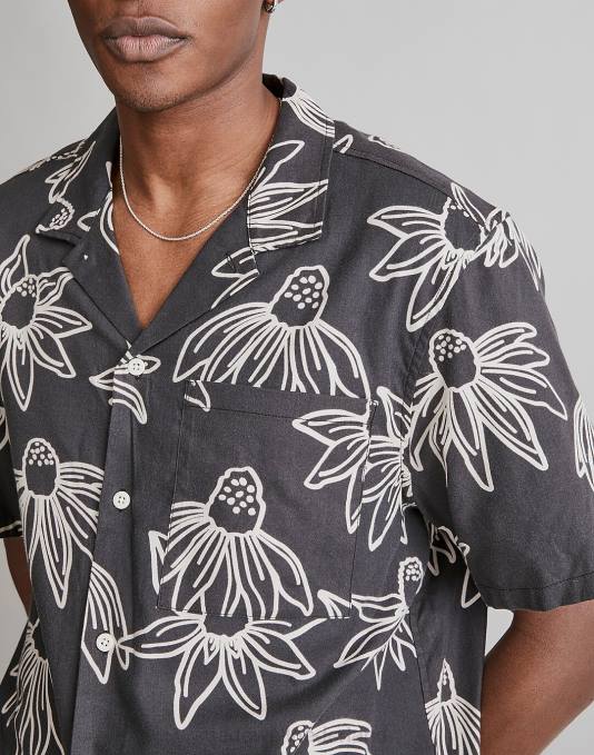kleding zwarte steenkool ZVH6253 Madewell boxy overhemd met korte mouwen en bloemenprint Heren