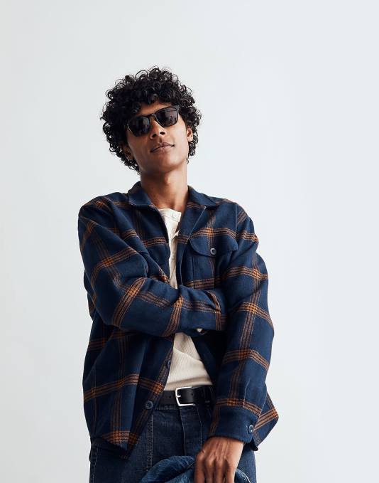 kleding zwarte steenkool ZVH6309 Madewell gemakkelijk overhemdjack van geborsteld flanellen Heren