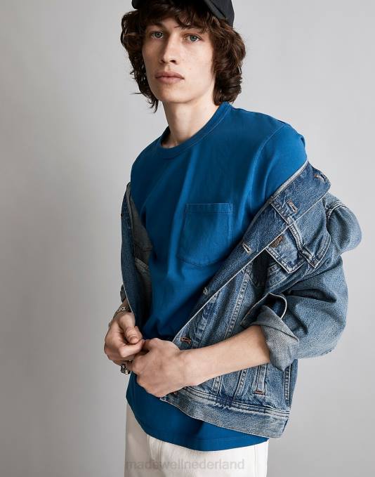 kleding zwarte steenkool ZVH6367 Madewell Kledinggeverfd T-shirt met ronde hals en zak voor de hele dag Heren