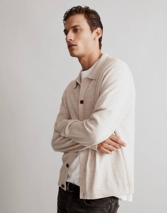 kleding heide vintage linnen ZVH6343 Madewell Sweater-jasje met knoopsluiting Heren