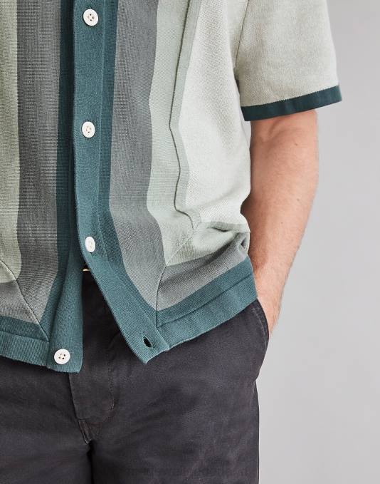 kleding middernacht groen ZVH6233 Madewell Sweaterpolo met korte mouwen en knopen Heren