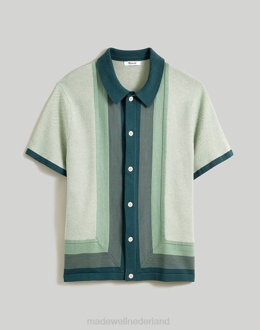 kleding middernacht groen ZVH6233 Madewell Sweaterpolo met korte mouwen en knopen Heren