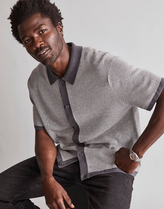 kleding onweersbui ZVH6232 Madewell Sweaterpolo met korte mouwen en knopen Heren