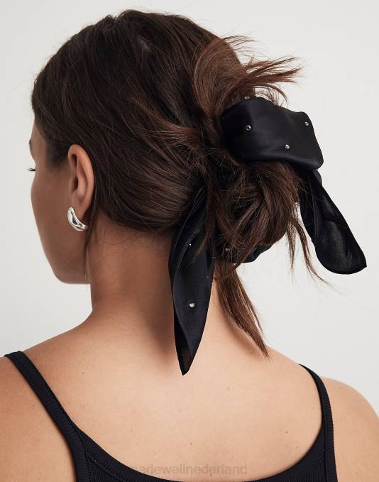 accessoires echt zwart ZVH6739 Madewell Met kristallen versierde zijden bandana vrouwen