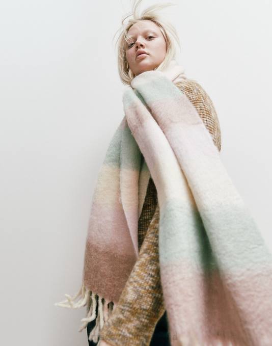 accessoires bleek lila ZVH6997 Madewell geborstelde geruite sjaal vrouwen