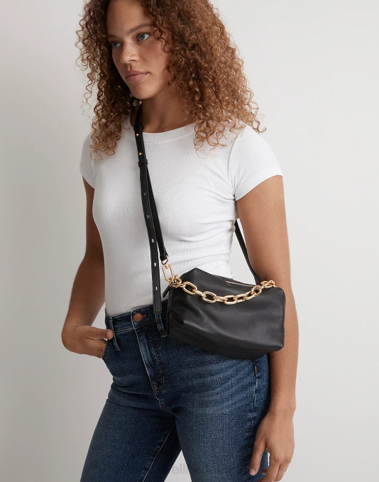 accessoires echt zwart ZVH6654 Madewell de leren crossbodytas met kettingband vrouwen