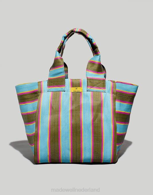 accessoires kastanjebruin ZVH61431 Madewell Gunes zwemgestreepte draagtas vrouwen