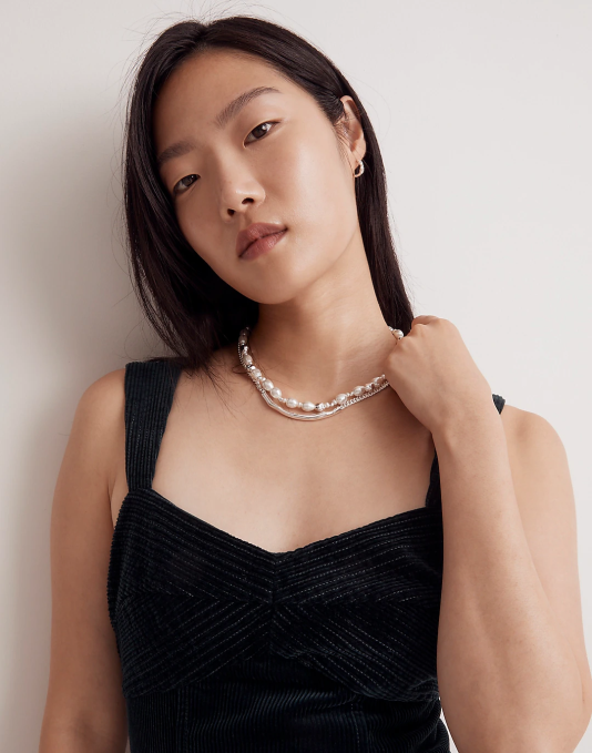 juwelen licht zilveren os ZVH6934 Madewell Set van twee kettingen met zoetwaterparels vrouwen