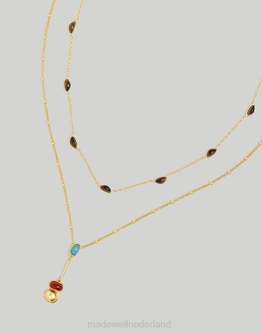 juwelen vintage goud ZVH6946 Madewell stone collection set van twee lariatkettingen vrouwen