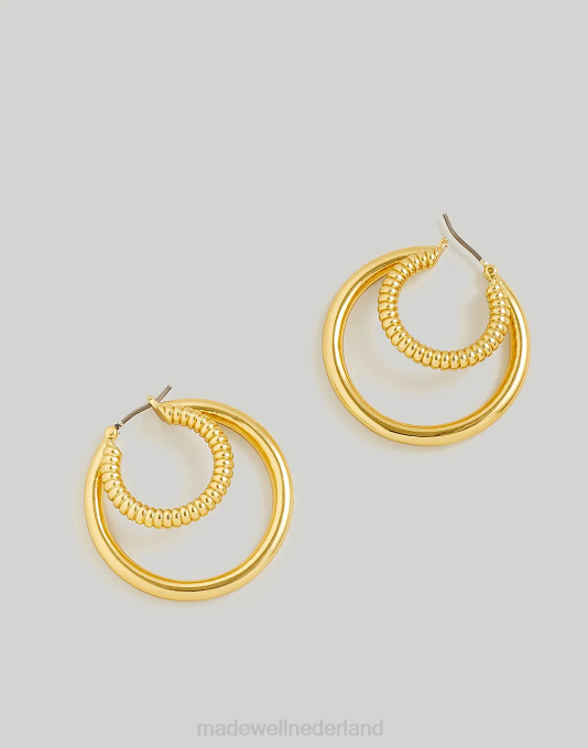 juwelen vintage goud ZVH6872 Madewell geribbelde dubbele oorringen vrouwen