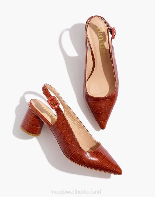 schoenen cognac ZVH61517 Madewell Mevrouw schoenen, lederen Stacey slingback hakken met krokodillenreliëf vrouwen
