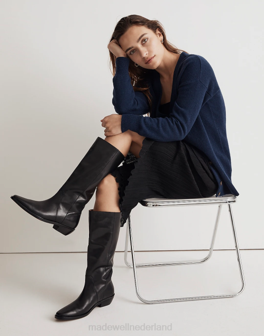 schoenen echt zwart ZVH62647 Madewell de antoine hoge laars met verlengde kuit vrouwen