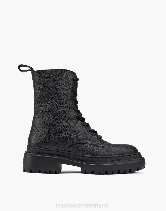 schoenen zwart ZVH62632 Madewell maguire leren bellagio veterlaarzen met schapenvachtvoering vrouwen