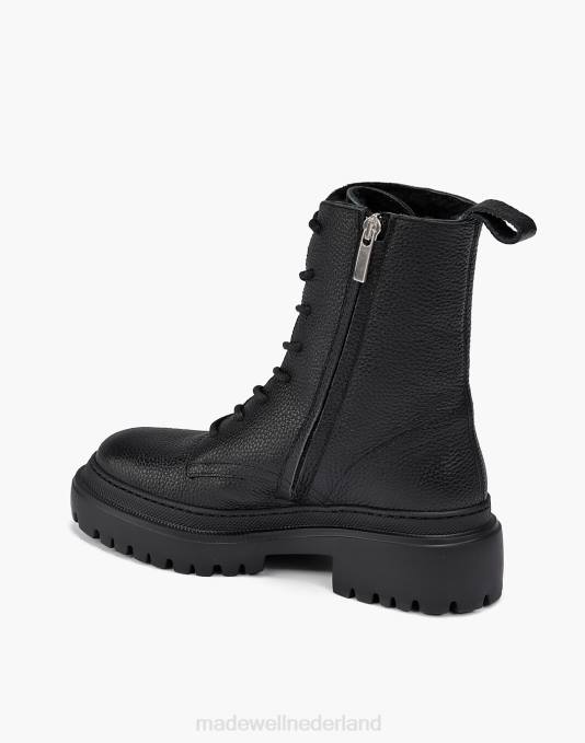 schoenen zwart ZVH62632 Madewell maguire leren bellagio veterlaarzen met schapenvachtvoering vrouwen