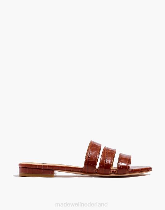 schoenen cognac ZVH61520 Madewell mevrouw schoenen leren cj-slipsandalen met krokodillenreliëf vrouwen