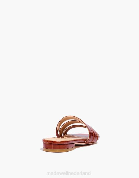 schoenen cognac ZVH61520 Madewell mevrouw schoenen leren cj-slipsandalen met krokodillenreliëf vrouwen