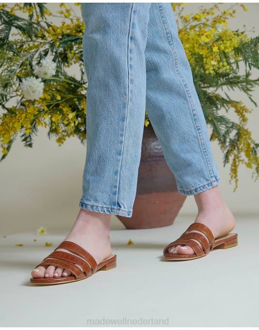 schoenen cognac ZVH61520 Madewell mevrouw schoenen leren cj-slipsandalen met krokodillenreliëf vrouwen