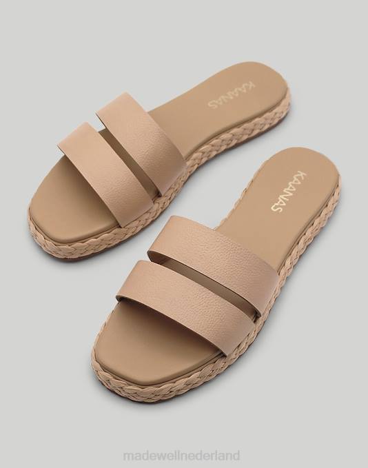 schoenen zwart ZVH61714 Madewell Kaanas dantita leren en raffia platte glijbaan vrouwen