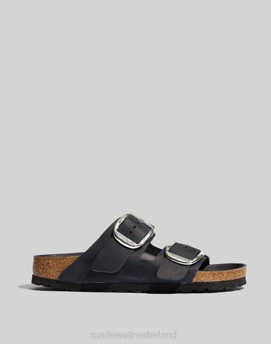 schoenen zwart geolied leer ZVH61264 Madewell Birkenstock Arizona sandalen met grote gesp vrouwen